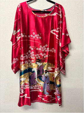 NK Vintage Pink, white & Gold Silk Kimono Large 100% silk